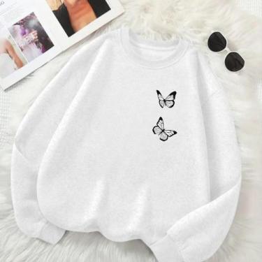 Imagem de Moletom Feminino GOLA CARECA Estao Borboletas Delicada Inverno Frio Fo