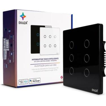 Imagem de Interruptor Inteligente 6 botões 4X4 ZIGBEE PRETO Google home Alexa EK