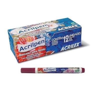 Imagem de Caneta Para Tecido Acrilpen 12 Unidade - Acrilex - Pintura Permanente e Personalização É Ideal Para Personalizar E Detalhar Seus Projetos De Tecido Com Precisão E Durabilidade (565 Vinho)