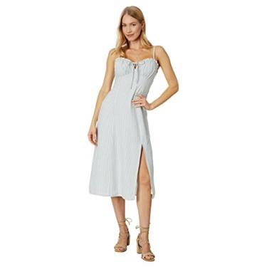Imagem de Lucky Brand Vestido midi listrado jeans feminino, Listra azul marinho, M
