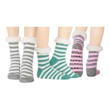 Imagem de Meia De Lã Pantufa Forrada Unissex  Antiderrapante Para Aquecer Os Pés