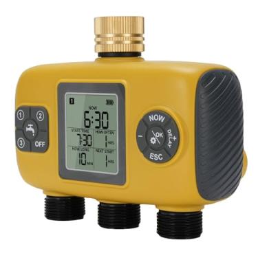 Imagem de Luqeeg Temporizador de irrigação de 3 zonas, temporizador de água programável para mangueira de jardim, irrigação digital com atraso de chuva, entrada de latão, modo manual, trava infantil, ideal para