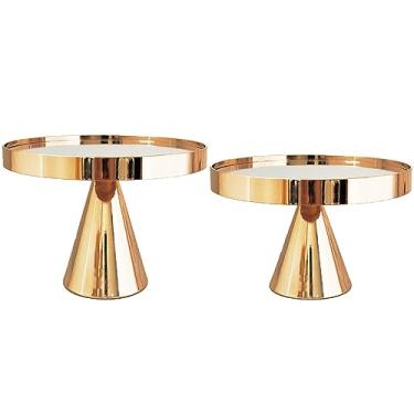 Imagem de Loticy Suporte Para Bolo Com Espelho Redondo Dourado De 2 Peças 8" E 20 Cm, Cupcake, Pedestal Metal, Prato Exibição Queijo Festa, Sobremesa, Casamento, Aniversário, Chá Bebê, Decoração Casa
