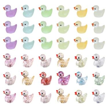 Imagem de ccHuDE 100 peças de resina patos minúsculos glitter patos pequenos patos luminosos coloridos figuras de pato micro paisagens de jardim decoração lembrancinhas de presente de festa para aquários casa