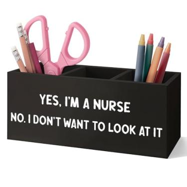 Imagem de VIIJJUE Porta-lápis de madeira para enfermeiras para mesa, presente de agradecimento de enfermeira, presente para enfermeiras, estudantes de enfermagem, escova de dentes, organizador de madeira