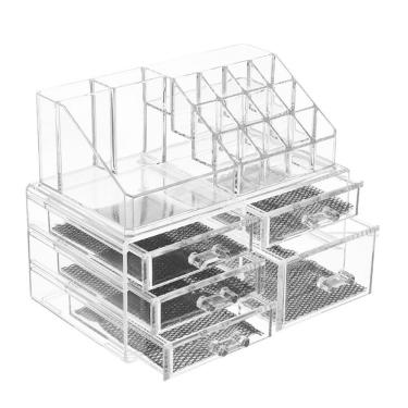 Imagem de Organizador De Maquiagem Acrílico 5 Gavetas, 16 Divisórias, Porta Batom, Cosméticos, Pincéis, Caixa Para Esmalte E Joias