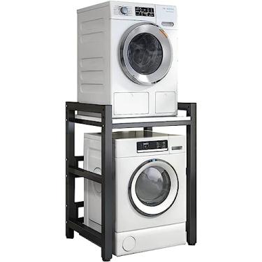 Imagem de Kit De Empilhamento Suporte Ajustável, Lavadora E Secadora De Carga Frontal - Rack Portátil Com Capacidade De 400kg - Unidade De Armazenamento De Lavadora Para Lavanderia, Black Frame+white