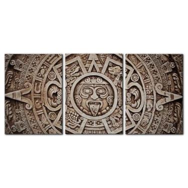 Imagem de Pacimo 3 peças de arte de parede moderna calendário maia antigo imagens pinturas impressas em tela calendário asteca impressões giclée arte arte arte embrulhado esticado e emoldurado pronto para