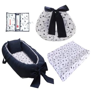 Imagem de Kit Ninho Redutor Bebê + Almofada Amamentação + Trocador Impermeável + Porta Lenço Menina Menino(MEU PRINCIPE MARINHO)