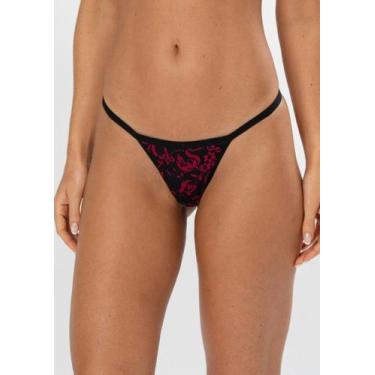 Imagem de Calcinha Fio Duplo String de Renda Bicolor - Gimara, GG, Preto
