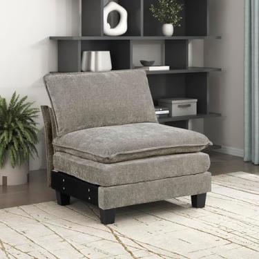 Imagem de Lexicon Sofá secional modular, módulo para sofá secional, cadeira sem braços, capa de almofada removível, estofamento macio, moldura durável, conforto personalizável, estanho escuro de chenille