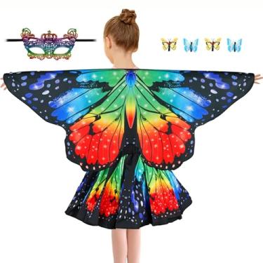Imagem de Sunlisky Butterfly Costume for Girls Fairy Wings Kids 4 Pcs(Cape,Skirts,Masks,Hair Clips) Butterfly Wings for Halloween Gifts (Colored Red Set)