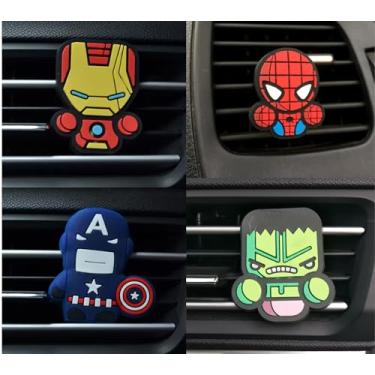 Imagem de 4 peças de decoração de clipe de ventilação de carro de super-herói de desenho animado - aromatizadores de ar kawaii, acessórios interiores para mulheres e homens - decoração legal do painel do carro