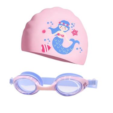 Imagem de Touca de natação infantil fofa de desenho animado com conjunto de óculos de natação de silicone antiembaçamento para mergulho equipamento de natação profissional para meninos e meninas