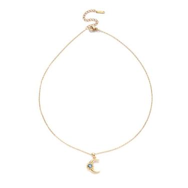 Imagem de Colar com pingente celestial de opala sol e lua para mulheres, banhado a ouro, pedra do mês de nascimento artificial, pingente crescente, corrente ajustável, delicada, aniversário, Natal, Natal