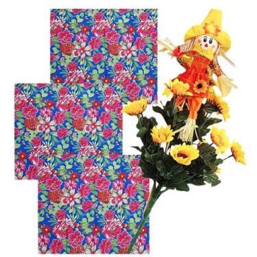 Imagem de Kit Decoração Festa Junina: 3 Toalhas Mesa Chita + 1 Buquê Girassol + 