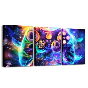 Imagem de Feelyou Arte de parede em tela gamer infantil para sala de estar, quarto, galáxia, decoração de parede para meninos e meninas, console de jogos moderno, pintura de parede, pôsteres, gamepad, casa de