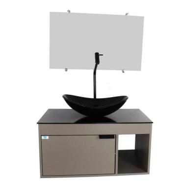 Imagem de Gabinete Armário Banheiro 60Cm Cuba Oval Preta