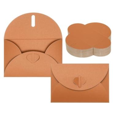 Imagem de PATIKIL Pacote com 100 envelopes pequenos de cartões de presente, envelopes de mini cartão laranja com fecho de coração para cartão de visita, Páscoa, casamento, saudação de casamento, convite de
