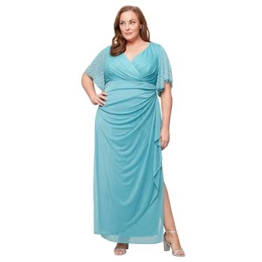 Imagem de Alex Evenings Vestido feminino longo cintura império mãe da noiva com mangas esvoaçantes (tamanho grande), Azul-petróleo, 25 Plus Size