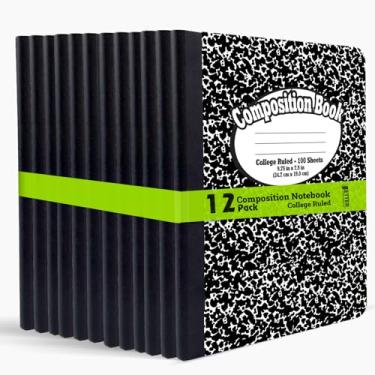 Imagem de Better Office Products Caderno de redação - capa dura pautada universitária (9/81.3 cm) 100 folhas, um assunto 24,8 cm x 19 cm, capa preta - pacote com 12