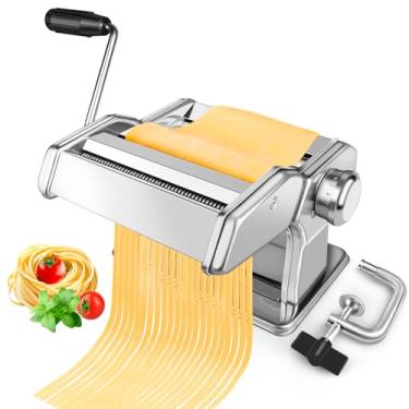 Imagem de Máquina de fazer massas com 7 configurações de espessura, cortador 2 em 1, manivela manual e braçadeira de mesa, máquina de massa manual de aço inoxidável para espaguete, fettuccine, lasanha, ravioli
