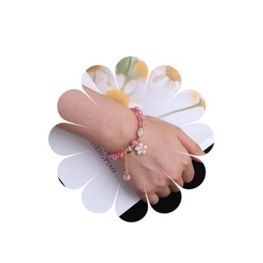 Imagem de Xduargs Pulseira de mão com contas de arco-íris Boho pulseiras coloridas com contas vintage pingente de flor escrava pulseira de corrente ajustável pedra da lua com contas de mão pulseiras joias para
