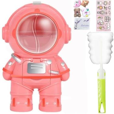 Imagem de viva story Garrafa de viagem astronauta com canudo espaço copo para beber gelo leite café desenho animado ônibus copo de plástico para piquenique festa presente de aniversário (rosa astronauta, 250 ml