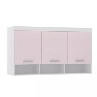 Imagem de Guarda-roupa Modulado 145cm Aéreo 3 Portas Alpes Luciane, Branco/Rosa