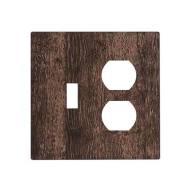 Imagem de Xuejiaku Placa de cobertura para interruptor de luz, placa de madeira marrom rústica, placa de madeira retrô, 2 capas de tomada, 1 interruptor duplex, 1 capa de soquete duplex, placas de parede, capas