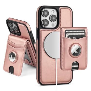 Imagem de SkyEagle Capa carteira compatível com MagSafe iPhone 12 6.1/12 Pro com suporte para AirTag, 2 em 1, de couro PU, magnético, destacável com bloqueio de RFID, suporte para cartão de crédito, capa flip