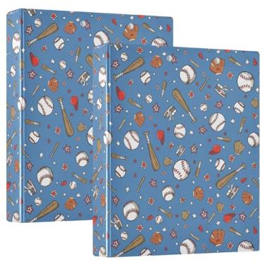 Imagem de Fichários redondos azuis de beisebol, 3 cm com estampa de softball, 3 anéis, para escritório, escola, material de trabalho, pasta de arquivos, capacidade para 200 folhas