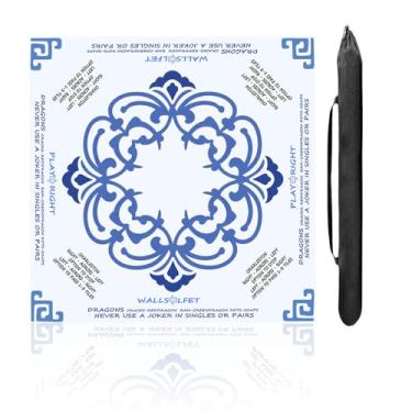 Imagem de Noise Reduction Mahjong Mat, Non-Slip Mahjong Mat for Table, 31.5 * 31.5 Inch Mahjong Table Mat for Poker, Board Games Table Cover, Card Games, Tile Game, with Carrying Bag (Blue and White)