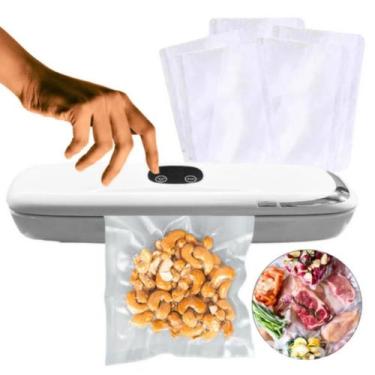 Imagem de Kit Seladora A Vácuo 10 Sacos Plásticos Embalagem Alimentos - Kapnoh