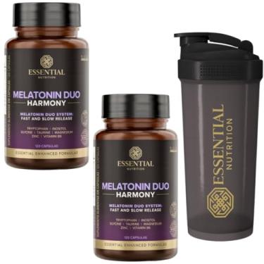 Imagem de Combo Essential Nutrition - 2x Melatonina Duo Harmony - 120 Cápsulas cada - Total 240 Cáps (Fórmula c/Triptofano, Vitamina B6, Zinco, Magnésio, Taurina, Inositol) + Coqueteleira