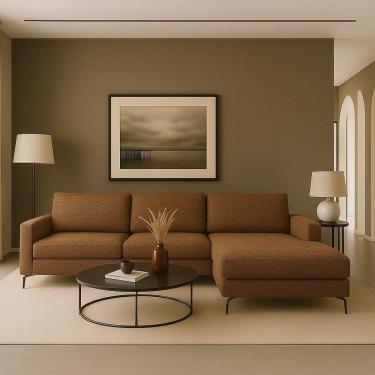 Imagem de Sofá 3 Lugares com Chaise Direito Loft marrom / preto