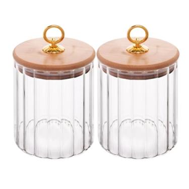Imagem de Kit 2 Potes de Vidro 500ml com Tampa Bambu Herméticos Redondos Argola Dourada