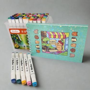 Imagem de Kit Canetinha Ponta Dupla 60 Cores + Livro de Colorir - Genérica