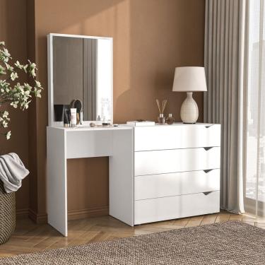 Imagem de Cômoda Penteadeira 4 Gavetas com Espelho Porto Branco