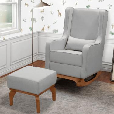 Imagem de Poltrona Amamentação Balanço Cadeira Descanso Aquila Retrô Puff Linho