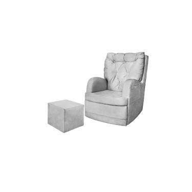 Imagem de Poltrona Amamentação Balanço Ludmila c/Puff Reto Veludo Cinza - Montanaris Decor