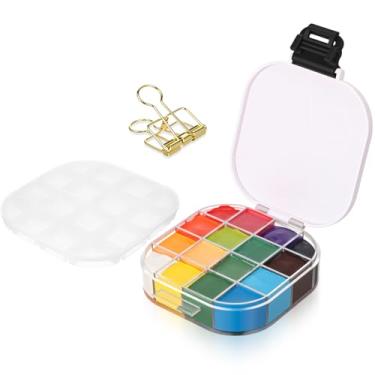 Imagem de Humyoun Caixa de paleta de armazenamento de tinta, 16 poços, hermética com tampa de vedação e clipes de fixação, portátil para uso externo, para aquarela, guache, acrílico e pintura a óleo (preto)