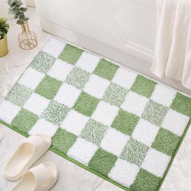 Imagem de Sage Tapetes de banheiro clássico xadrez tapete de banho antiderrapante felpudo tapete de banho extra macio e absorvente tapetes de banho de microfibra de secagem rápida lavável na máquina tapete de