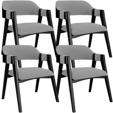 Imagem de Kit 4 Cadeiras Sala De Jantar Estar Living Estofada Suran L02 Preto Suede Cinza - Lyam Decor