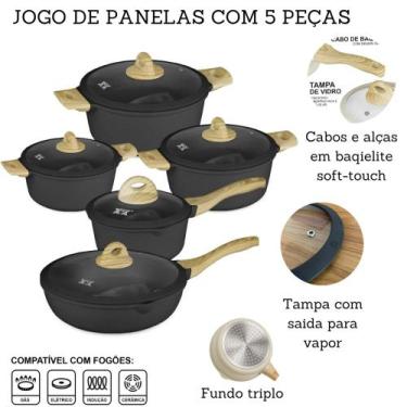 Imagem de Jogo De Panelas 5 Peças Antiaderente Indução Gás Conjunto Revestido Ce