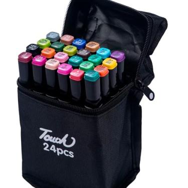 Imagem de Kit Canetinhas Coloridas Touch Marca Texto De 24 Cores, Ponta Dupla + Livro Colorir Desenho BobGood Stitch