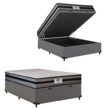 Imagem de Cama Box Baú Casal Gazin Colchão com Molas Ensacadas Vibe 138x188x63cm Cinza/Preto
