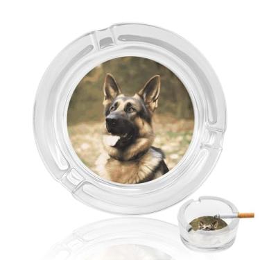 Imagem de Cinzeiro de cristal de pastor alemão animal, cinzeiro redondo de vidro resistente para fumar cinzeiro portátil decorativo moderno para uso em casa, escritório, interior, exterior, pátio