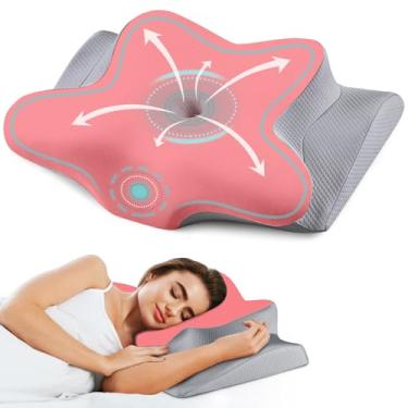 Imagem de Travesseiro cervical para alívio da dor no pescoço, travesseiros de espuma viscoelástica de contorno para dormir, travesseiro ergonômico inodoro ajustável, ortopédico, refrescante, suporte de pescoço