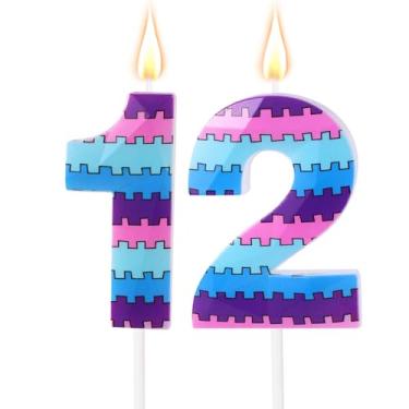 Imagem de Velas de Aniversário Videojogos, Vela com Tema Vibrante de Jogos Topo Bolo Roxo e Azul para Meninos Crianças Artigos Decoração para Festas Aniversário (Número 12)